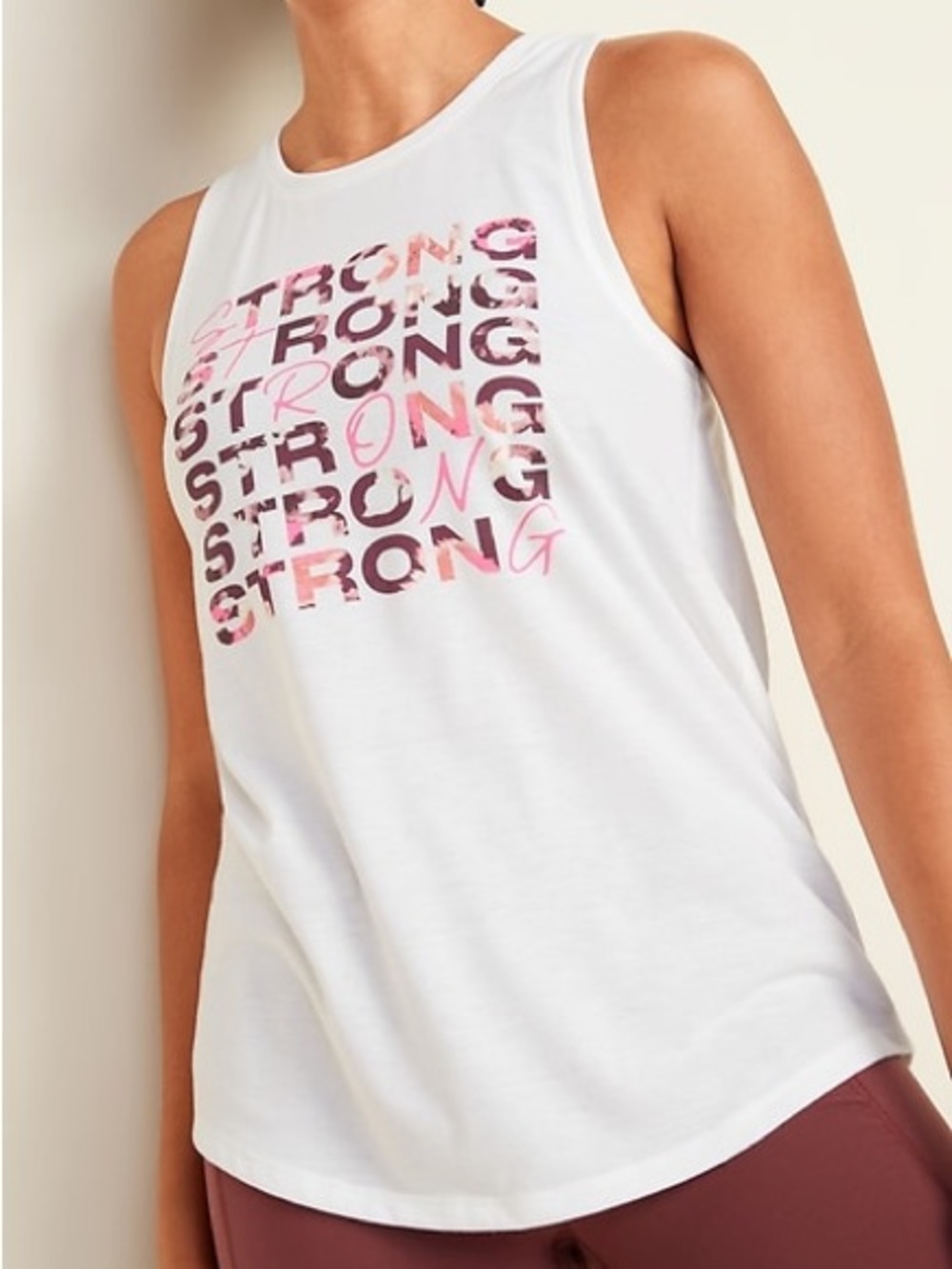 Old Navy Active Go-Dry “Strong” White and Pink Muscle Tank